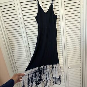 White and Blue Asymmetrical High-Low Sundress V-Neck